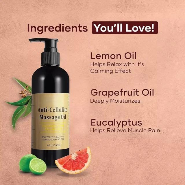 Anti Cellulite Massage Oil with Natural Ingredients to Skin Tightening Cellulite Oil Infused with Collagen and Stem Cell -Skin Care Cellulite Cream Moisturizing Body Oil for Women,Men 8 Fl oz