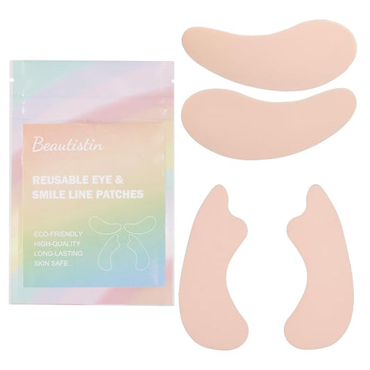 Reusable Eye and Smile Line Patches - 2 Pairs Silicone Under Eye Patches and Nasolabial Folds Patches, Reusable Eye Mask, Silicone Wrinkle Patches for Eye Lines & Smile Lines Treatment, No Adhesive