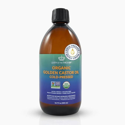 QUEEN OF THE THRONES Organic Golden Castor Oil | 100% Pure for Hair, Skin, Nails, Brows & Lashes | Hexane-Free | USDA Certified [16.9oz (500ml)]