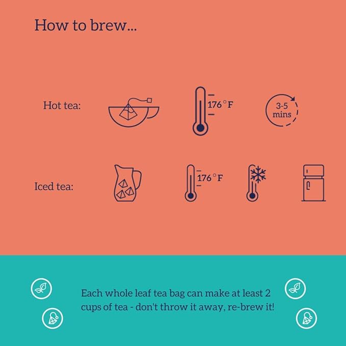 HOTTEA MAMA Head Start an Organic White Tea and Rose herbal blend | A Slow Release Caffeine Blend a l-theanine tea | Supporting Alertness & Brain fog | 14 Pyramid Sachets per box