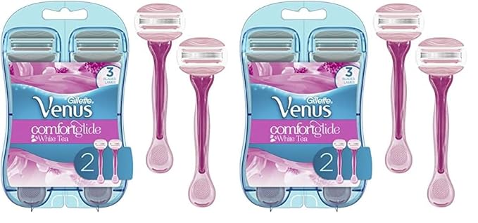 Gillette Venus ComfortGlide Disposable Razors for Women, 2 Count, White Tea Scented Moisture Bars for a Smooth Shave (Pack of 2)