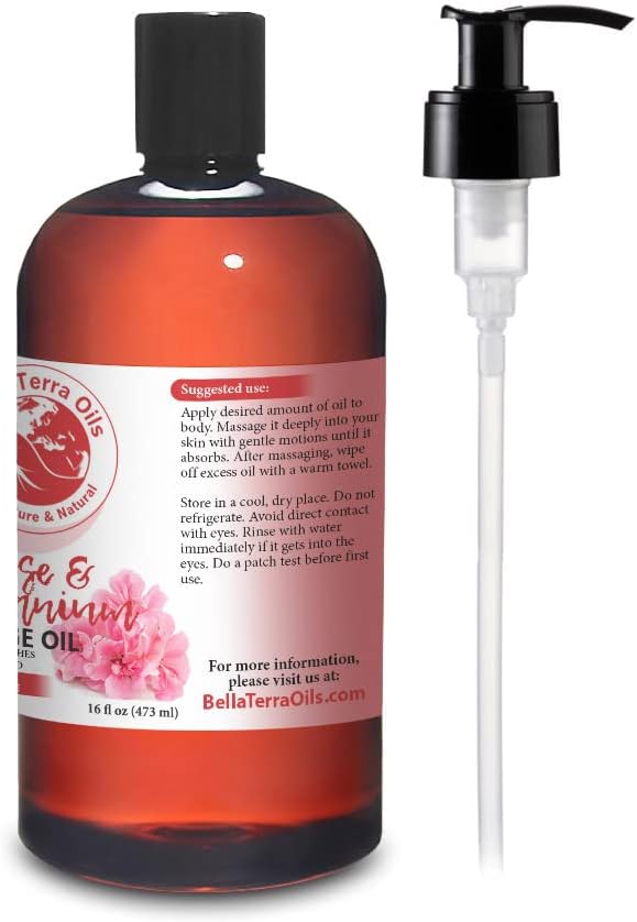 Rose and Geranium Massage Oil Without Mineral Oil. 16 oz. Full Body Massage Therapy. Soothes Body and Mind. Made with Olive Oil, Sesame Oil, Sunflower Oil, Aloe Vera, Geranium Oil, Rose Oil.