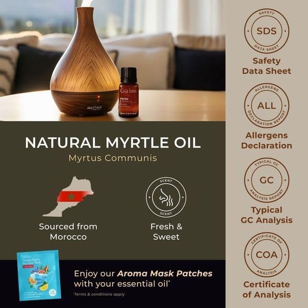 Gya Labs Myrtle Essential Oil for Diffuser - 0.34 Fl Oz - 100% Pure Natural Myrtle Oil for Skin, Hair, Aromatherapy & Candles Making - Fresh Sweet & Camphorous Scent