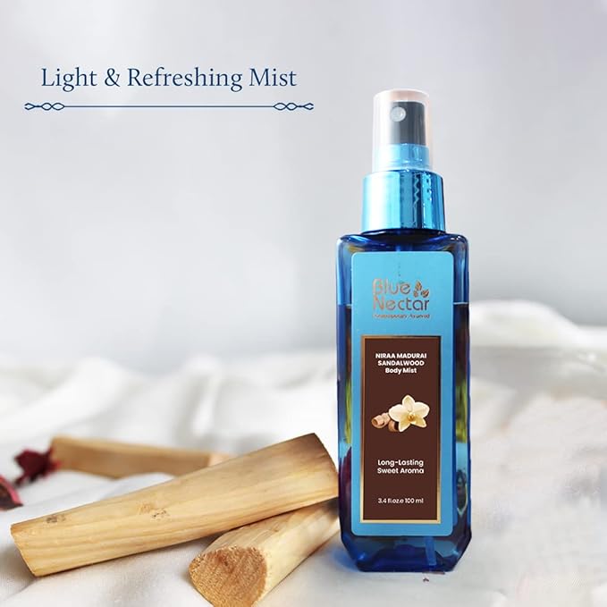 Blue Nectar Niraa Madurai Sandalwood Body Mist for Long Lasting Freshness and Aromatic Body Fragrance(3.4 Fl Oz)