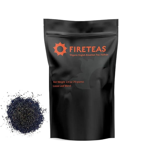 FIRE TEAS English Breakfast Tea with Saffron - Loose Leaf Organic China Black F.O.P. Tea and Organic Assam T.G.F.O.P. Tea. Blended -