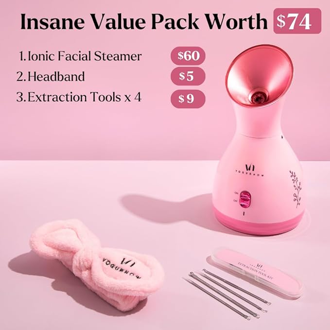 Facial Steamer Spa Kit with Complimentary 6 Skin Care Tools | Face Steamer for Facial Deep Cleaning with Towel Warmer & Humidifier Mode| Self Care Gifts for Women, Spa Gifts, Birthday Gifts for Women