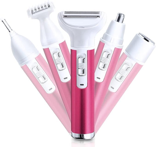Electric Razor For Women Removal for Body Nose Hair Trimmer Face Shavers Eyebrow Legs Armpit Bikini Area Pubic Underarms Painless Rechargeable Portable 5 in 1 Womens Razors Set