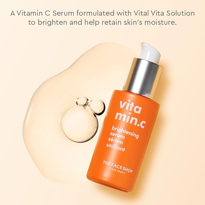 The Face Shop Vitamin C Skin Brightening Serum - Brighten Complexion, Fade Dark Spots, Improve Dull & Uneven Skin Tone - Vitamin C Face Serum, Hyaluronic Acid, Niacinamide Serum - Korean Skin Care
