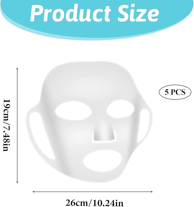 5 Sheets Silicone Face Mask Cover Reusable Moisturizing 3D Facial Mask Holder Prevent Evaporation Falling Transparent Skincare Beauty Ear-Hook Loops Cryo Rubber Face Mask Spa Tool