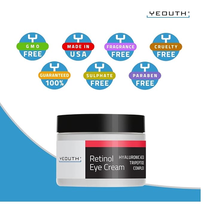 YEOUTH Retinol Eye Cream, Firming Under Eye Cream for Puffiness and Bags Under Eyes for Wrinkles and Dark Circles with Hyaluronic Acid and Tripeptides 2oz