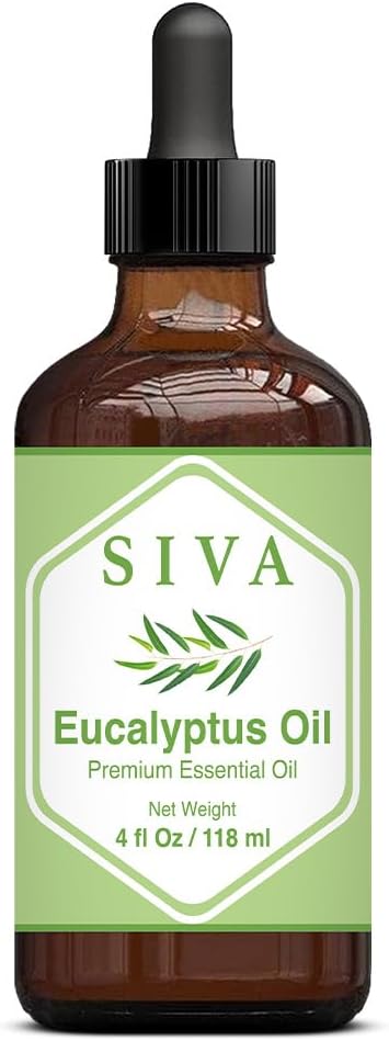 SIVA Eucalyptus Essential Oil - 4 Fl Oz – Natural Eucalyptus Oil - for Diffuser, Face, Skin Care, Aromatherapy, Hair Care, Scalp and Body Massage - with Dropper