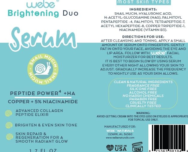 WEBE Brightening Duo Face Serum with Snail Mucin, Niacinamide, Copper Tripeptide-1, Hyaluronic Acid & Peptides – Hydrating, Brightening, and Firming Serum for Radiant Skin