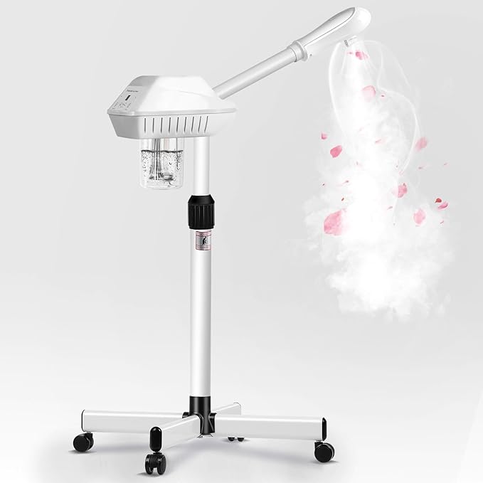 Professional 2 in 1 Facial Steamer for Ozone Humidifier Atomizer Attach 5× Magnifier and Light, Face Steamer Clean Skin Firming Pores and Moisturizing Suitable for a Beauty, Spa, at Home