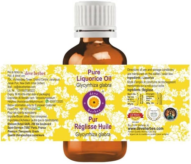 Deve Herbes Pure Liquorice (Licorice) Oil (Glycyrrhiza glabra) 15ml (0.50 oz)