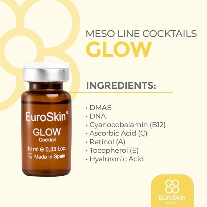 Glow. Get a glowing healthy and fresh appearance of face, hands, neck and upper chest area. Aestheticians' favorite liquid ampules. Ampollas liquidas favorita por las esteticistas.