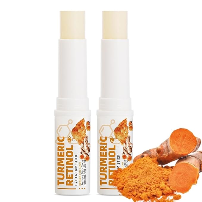 2PCS Retinol Eye Stick for Anti Aging, Turmeric Eye Cream for Dark Circles and Puffiness Fine Lines Moisturizer Under Eye Balm Stick Hydrating Eye Cream with Retinol Stick 5g/pc