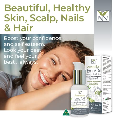 Y-Not Natural Ultra Pure Australian Emu Oil - Luxury, Hospital Grade Emu Oil 60 mL | Free Range Aboriginal Omega 3, 6 & 9 Oil Infused with Lemongrass - The Ultimate Moisturizer for Skin, Hair, Nails, and Scalp