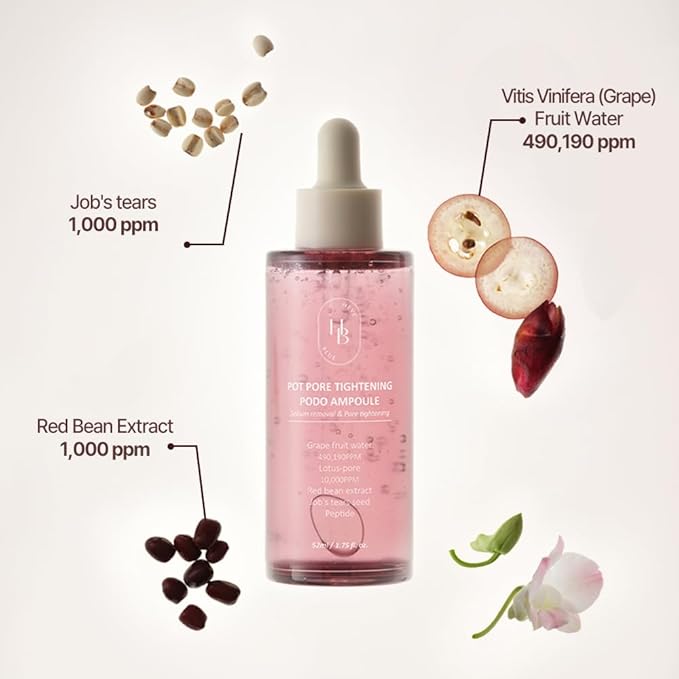 Pot Pore Tightening Podo Ampoule - Pore Tightening, Korean Skincare, Hypoallergenic, Moisturizing, Red Bean, Grape, Pore Care, Face Serum, Skin Density Improvement, K-Beauty, Skin Elasticity