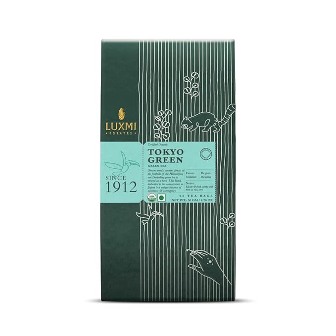 Luxmi Estates - Tokyo Green - Organic Makaibari Darjeeling Green Tea - 25 Tea Bags | From the Foothills of the Himalayas
