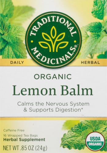 Traditional Medicinals Organic Lemon Balm Herbal Tea, Calming and Supports Digestion, (Pack of 1) - 16 Tea Bags