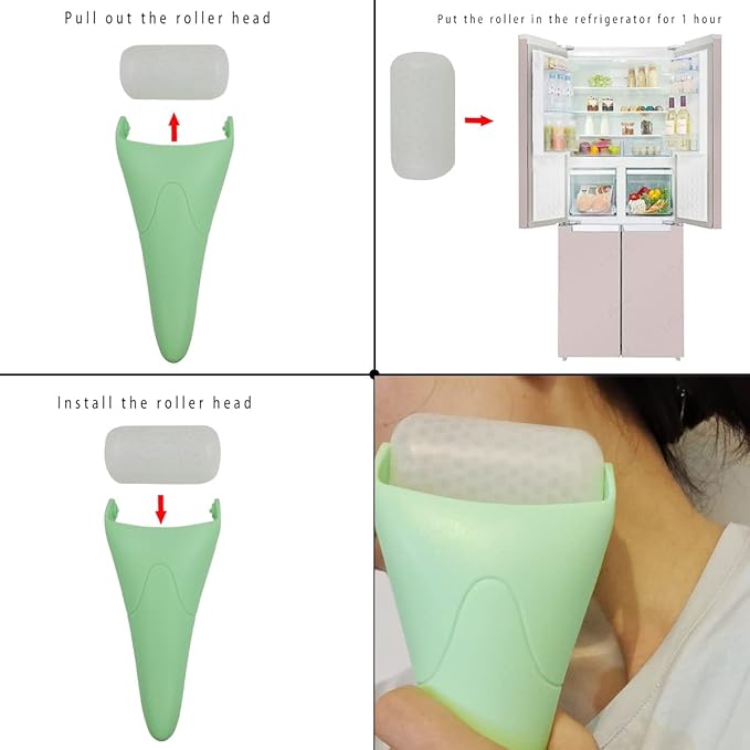 3 in 1 Ficial Face Ice Jade Roller and Gua Sha Tool, Natural Real Jade Anti-Wrinkle Face Eye Neck Massager Tool, Reduce Wrinkles, Puffiness, Migraine, Redness, Pain and Injury, Green