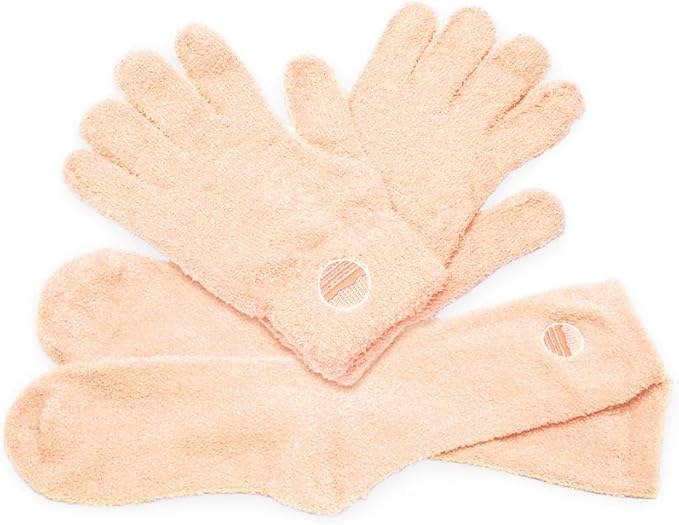 Aloe Socks and Gloves Set | Peach Moisturizing Socks and Gloves Infused with Aloe and Vitamin E | Spa Socks and Gloves for Women