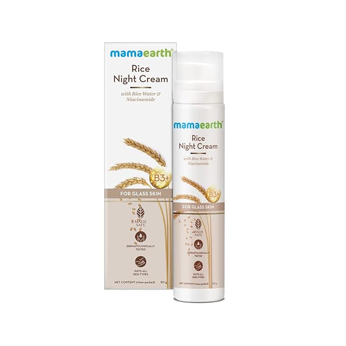 Mamaearth Rice Water Night Cream with Niacinamide for Radiant Skin | Hydrating Overnight Repair Face Moisturizer | All Skin Types | 1.76 Oz (50g)