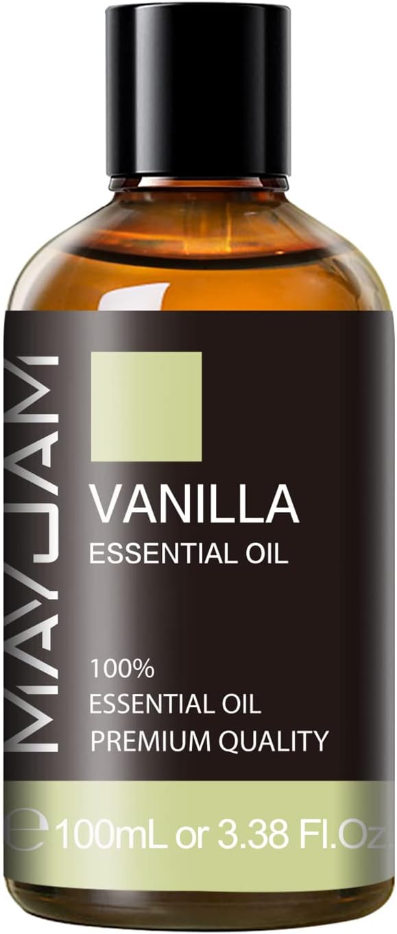Vanilla Essential Oil, 3.38FL.OZ Pure Essential Oils with Glass Dropper, Large Volume Vanilla Oil, Perfect for Massage, DIY Candle and Soap Making (100ML)