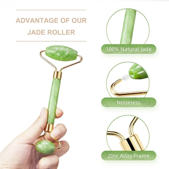 3-in-1 Natural Jade Roller and Gua Sha Set for Face and Eye Ice Roller Facial Cooling Massage Roller (White Ice Roller + Jade Roller + Gua Sha)