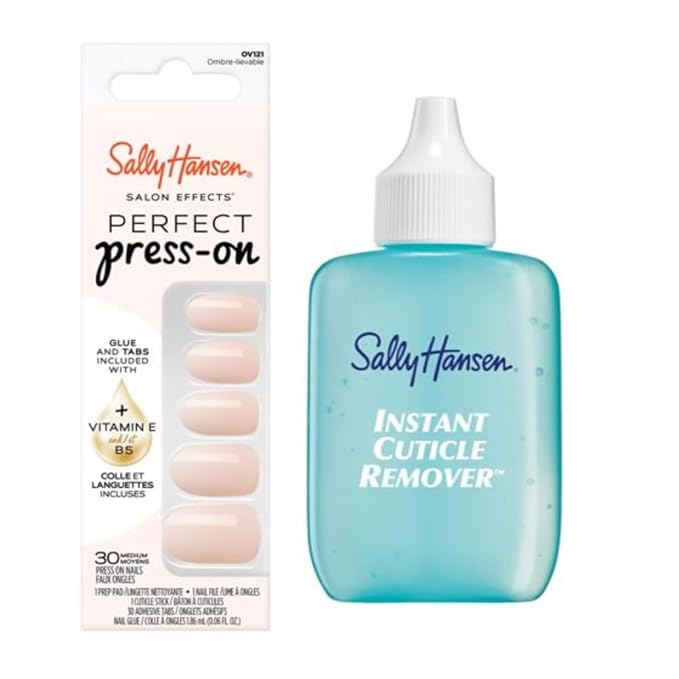 Sally Hansen Instant Cuticle Remover and Salon Effects Ombre-Lievable Press On Nails Kit, Nail Treatment and Manicure Set