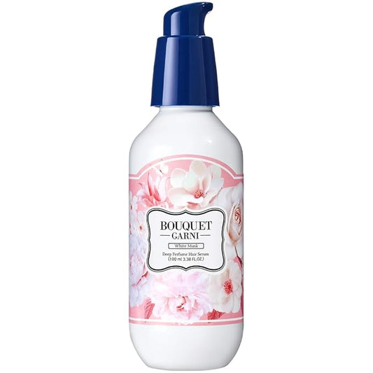 BOUQUET GARNI Deep Perfume Hair Serum White Musk Fragrance - Anti-Frizz Hair, Quick Absorption, Long-lasting (Containing Amino acids, Proteins, Hyaluronic Acids, Vegan Oils) - 3.4 oz