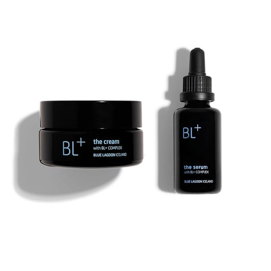 Blue Lagoon Skincare Luxury Anti-Aging Bundle - BL + The Serum Anti-Aging Facial Treatment - Cream Whipped Facial Moisturizer - Icelandic Skincare - 30ml & 50ml