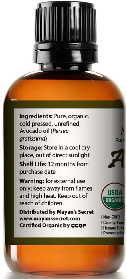 Mayan's Secret Pure Carrier and Essential oils for Skin Care, Hair, Body Moisturizer for Face-Anti Aging Skin Care (Avocado Oil Organic, 4oz)