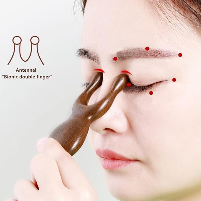 MIUPOO Nose and Eyes Face Massager, Manual Gua Sha Tool, Multifunctional Handheld Meridians Acupoint Massage Tool - Wood, 1 Piece