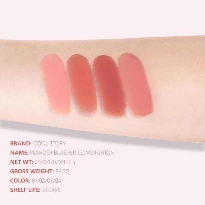 Blush for Cheeks Professional Makeup Palette, Comes with 4 Separate Powder Palette,Blendable and Fade-Resistant for Eyes,Lips & Cheeks Long-Wear Matte Finish,Color-Coral Nude Pink Red Comes with Brush