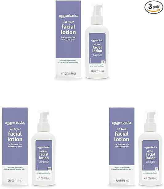Amazon Basics Oil-free Facial Moisturizer for Sensitive Skin, Fragrance Free, 4 Fluid Ounce (Previously Solimo) (Pack of 3)