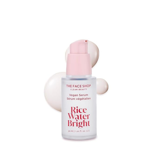 The Face Shop Rice Water Bright Vegan Serum - Targets Uneven Skin Tone & Dryness, Brightening, Nourishing, Hydrating - Rice Water, Hyaluronic Acid, Niacinamide - Korean Skin Care
