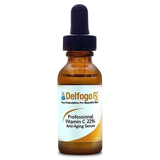 Delfogo RX Professional 22% Vitamin C Facial Serum - High Potency of Vitamin C, Ferulic Acid, & Vitamin E - Collagen Face Serum for Women Plant-Based Brightening Skin Care