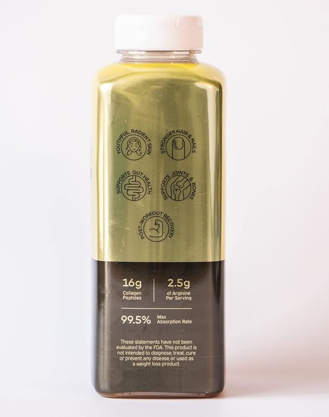 Liquid Collagen Protein w/Hyaluronic Acid & Vitamin C - Gold Edition (Apple), 16,000mg (16g) Hydrolyzed Collagen Peptides for Healthy Hair, Skin, Nails & Joints - 15oz Bottle