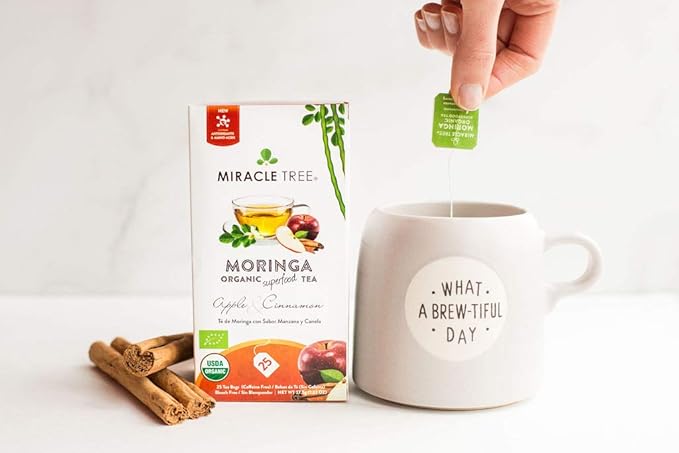 Miracle Tree - 3 Count of Organic Moringa Superfood Tea, 25 Individually Sealed Tea Bags, Apple & Cinnamon (Keto, Detox, Energy/Immunity Booster, Vegan, Gluten-Free, Organic, Non-GMO, Caffeine-Free)