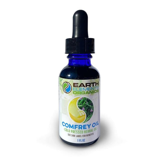 Organic Comfrey Oil Raw, Infused, Pressed Herbal Remedy, Comfrey Leaf, Sunflower Seed 1fl. oz.