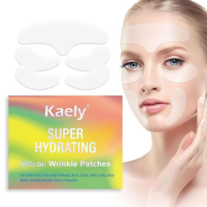 evpct 5Pcs Reusable Silicone Face Tape Wrinkle Patches for Forehead Under Eye and Smile Fine Lines, Face Tape for Castor Oil, Facial Tape Smoothing Forehead Wrinkle Patches for Face Wrinkles Overnight