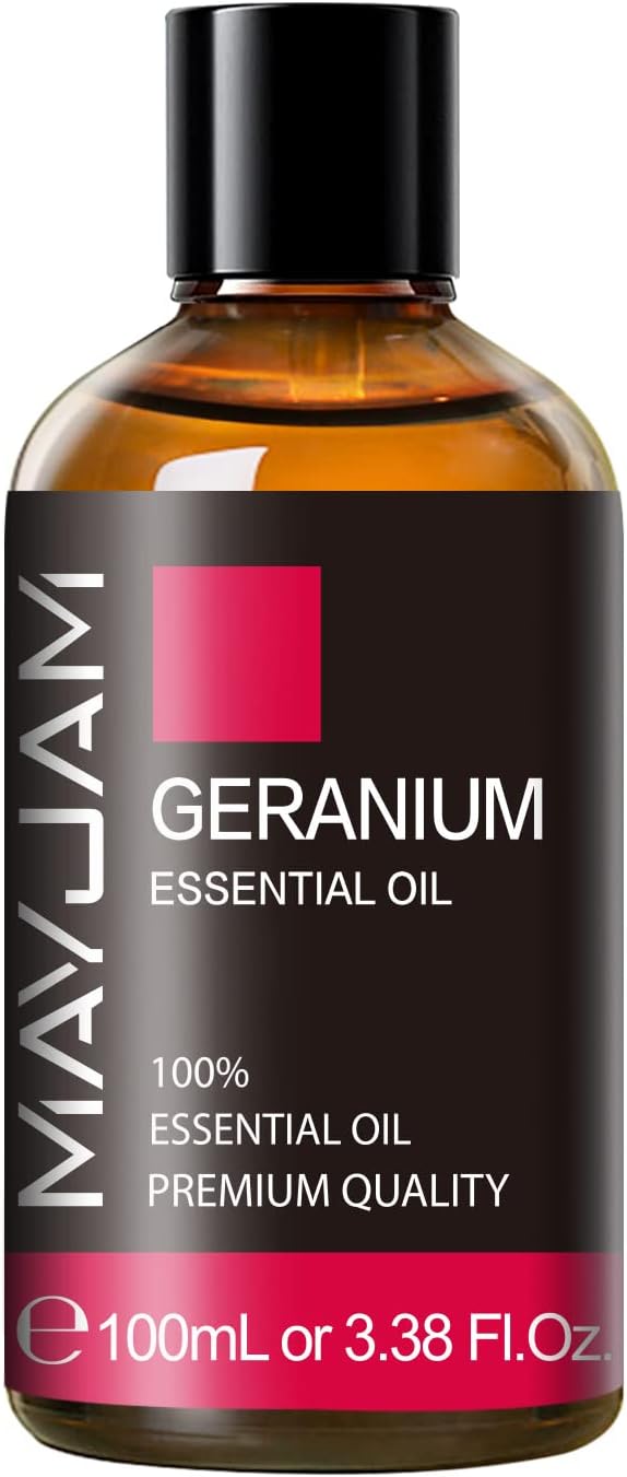 Geranium Essential Oil, MAYJAM Pure Essential Oils for Diffusers, Massage, Geranium Oil for Soap Candle Making, Huge 3.38FL.OZ Bottle