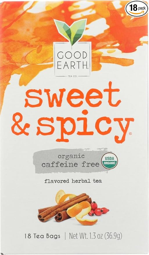Good Earth Teas Organic Sweet and Spicy Herbal Caffeine Free Tea Bag, 18 Count (Thrее Расk)