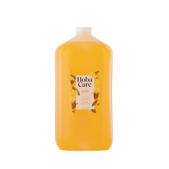 HobaCare 100% Pure, Unrefined Jojoba Oil for Skin & Nails - Moisturizing Body Oil & Face Moisturizer for Dry Skin - Natural Treatment for Hair & Beard Care (128 fl oz)