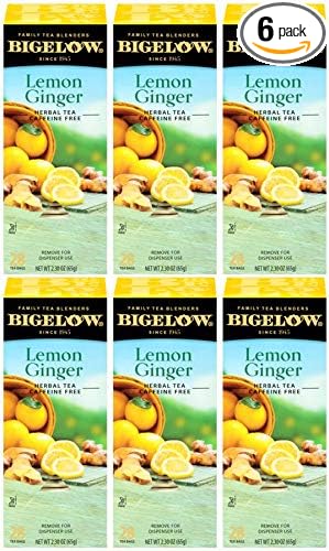 Bigelow Lemon Ginger Herbal Tea Bags 28-Count Boxes (Pack of 6) Lemon Ginger Tea Bags Herbal Tea All Natural Gluten Free