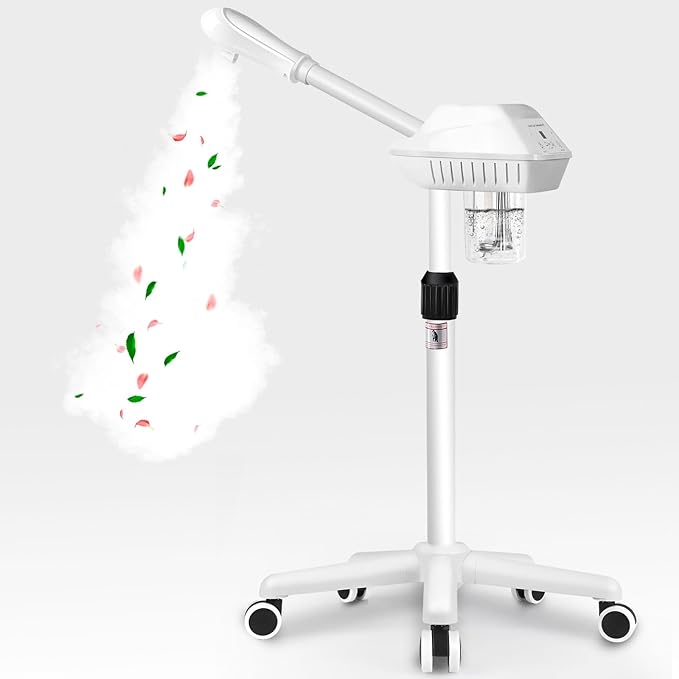 Professional Facial Steamer, Facial Steamer on Wheels, SPA Ozone Nano Facial Steamer, Stand Facial Steamer for Spa, Salon and at Home Use