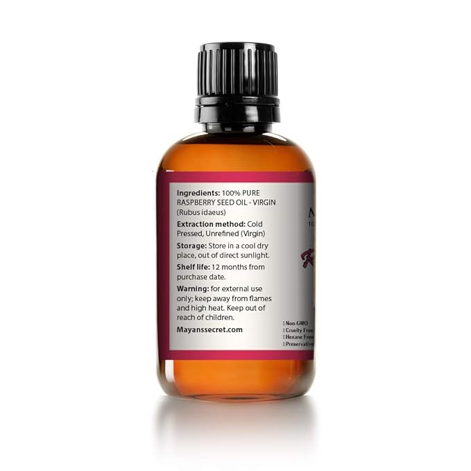 Mayan's Secret Red Raspberry Seed Oil Cold Pressed Unrefined (Virgin) Undiluted 100% Natural for face, hands,scars and breakouts (1 fl oz) (Red Raspberry Seed Oil, 4 fl oz)