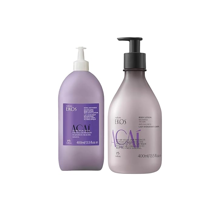 natura - Ekos Açaí Revitalizing Body Lotion Refill - Vegan Skin Care - 24 Hours of Soft Skin - Improves Skin Elasticity - Acai Oil - Brazilian Beauty Secrets - Body Care - 13.5 fl oz (400ml)