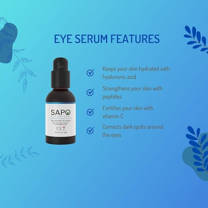 Eye Serum with Peptides & Hyaluronic Acid - Reduce Dark Circles, Puffiness & Bags Under Tired Eyes - Hydrating & Anti-Aging, 1 Fl Oz